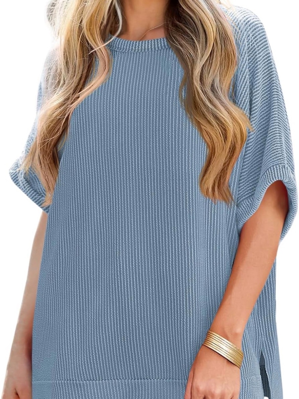 Light Blue Waffle Knit Women’s Top